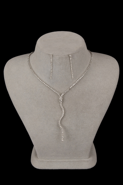 Wavy Model Shiny Stylish Crystal Stone Evening Dress Necklace and Earring Set