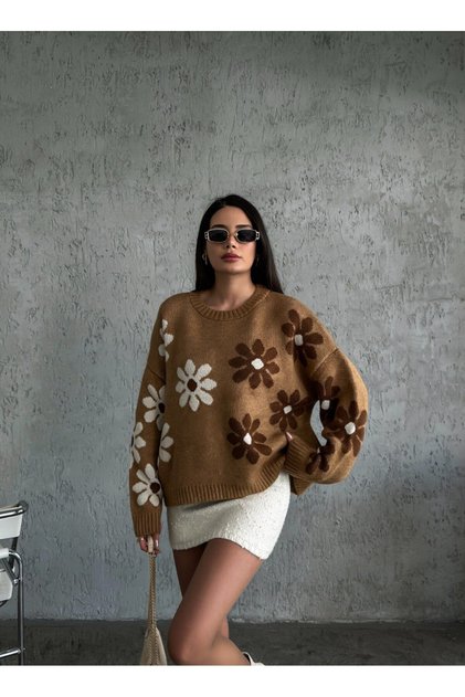 Women's Floral Patterned Loose Sweater