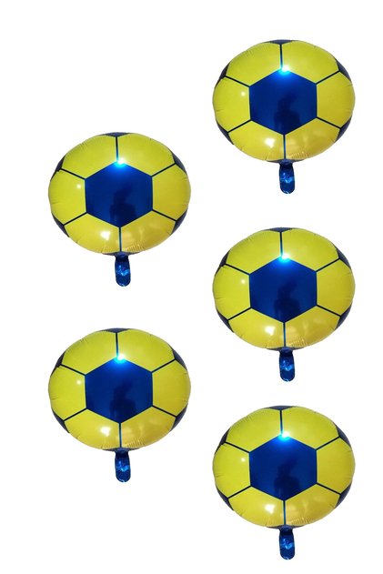 Yellow Navy Blue Football Ball Foil Balloon - Fan Team Birthday Balloon 5 Pieces