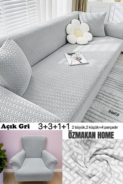 Jakarlı Koltuk Kılıfı,koltuk Örtüsü Takımı 3 3 1 1 Lastikli,yıkanabilir,dayanaklıdır