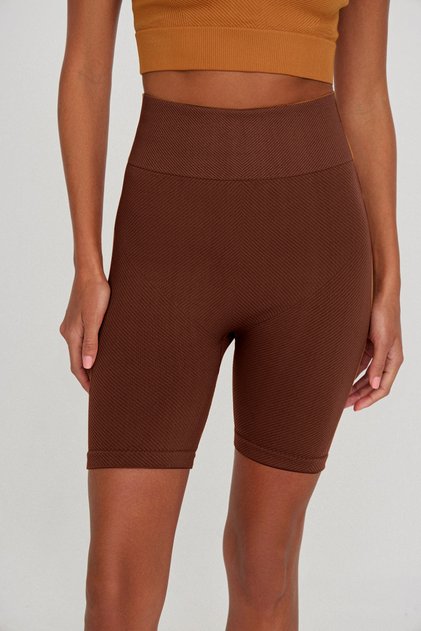 Felolin Model Fitilli Örme Model Seamless Sporcu Şortu Kahve Renk