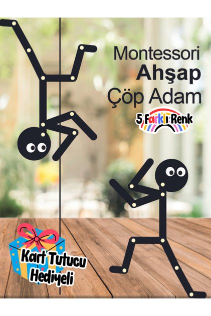 2 Adet Çöp Adam 1 adet 30lu Görev Kartı Montessori Ahşap Eğitici Oyuncak