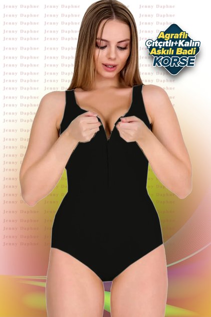 front agraphed thick straps firming badi corset with snap fastener formtime - 9109