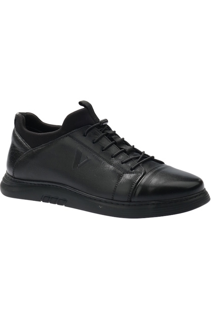 V24Ya-4467 Black Skin Leather Laceless Comfort Men's Shoes