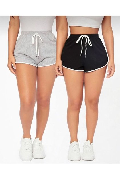 Black and Gray 2-Piece Slit Piping Mini Shorts