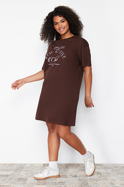 brown plus size shirt dress Plus Size Mocha Brown Cotton Linen Shirt Dress main image 0