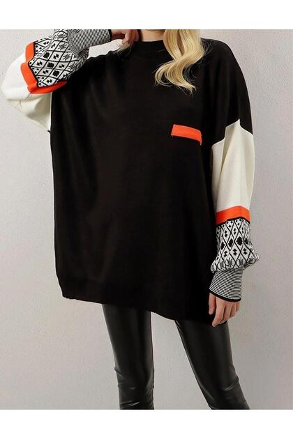 Sleeve Ethnic Pattern Knitwear Sweater Tunic
