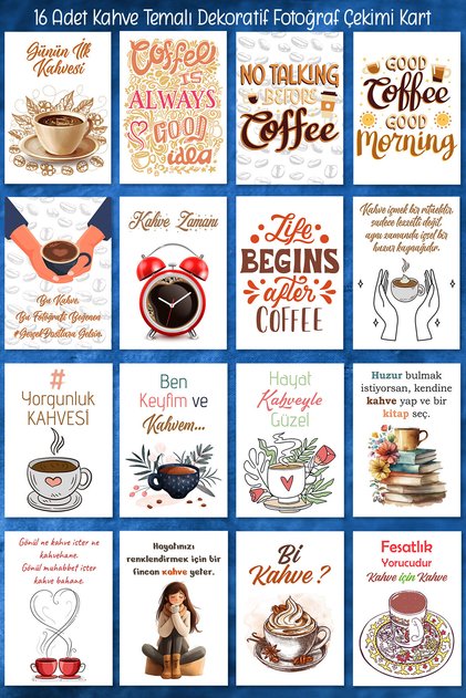 16 Coffee Themed Photo Shoot Decorative Cards - Presentation Motto Cards
