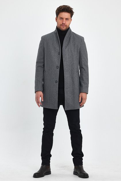 Men's Slim Fit Closed Gray Stamp Coat