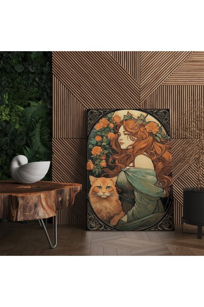Kanvas Tablo Kedi Ve Kadın Temalı