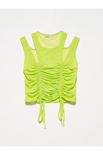 20216 Gathered Tulle Top-lime