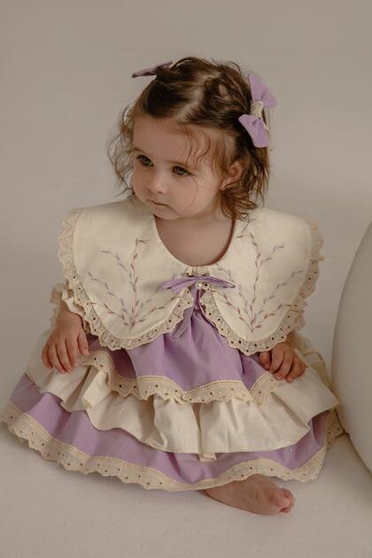 Lla Color Spanish Model Embroidered Collar Scalloped Ruffle Skirt Baby Girl Dress