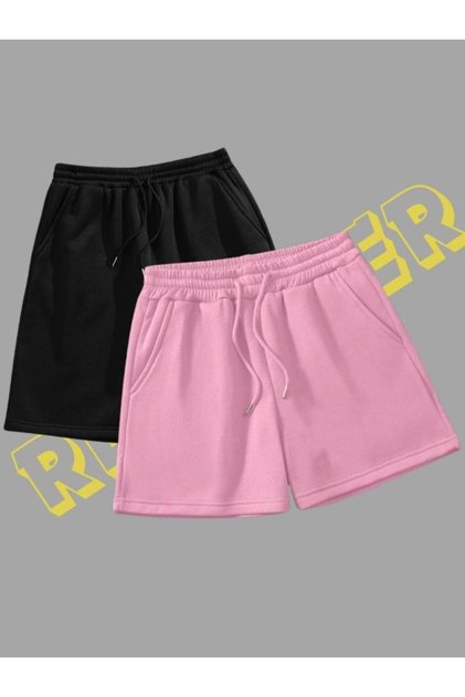 Unisex Kadın Erkek 2 li Düz Renkli Kısa Penye Şort
