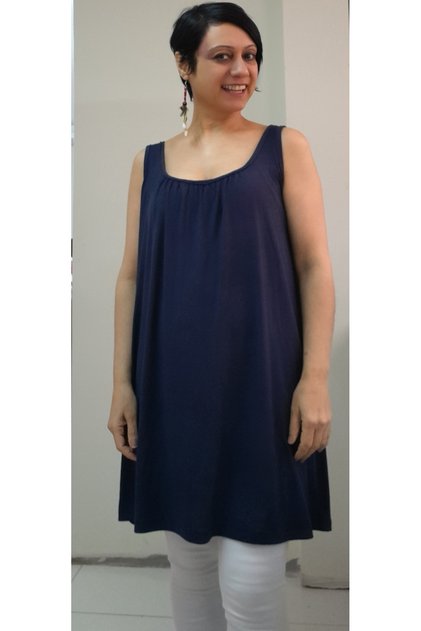 Navy blue front and back drawstring suspenders combed cotton Viscose T-shirt