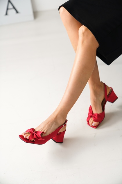Ribbo Red Satin Bow (6CM) Heeled Sandals