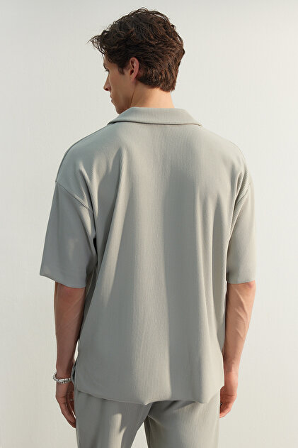 Trendyolmilla Man Taş Oversize/Geniş Kesim Dokulu Kırışmaz Ottoman