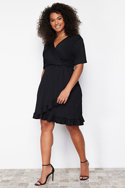 Trendyol Curve Black Double-breasted Flounced Knitted Dress Double-breasted Flounced Mini Knitted Dress TBBSS24AH00037- Trendyol Trendyol Curve Black Double-breasted Flounced Knitted Dress Double-breasted Flounced Mini Knitted Dress TBBSS24AH00037- Trendyol