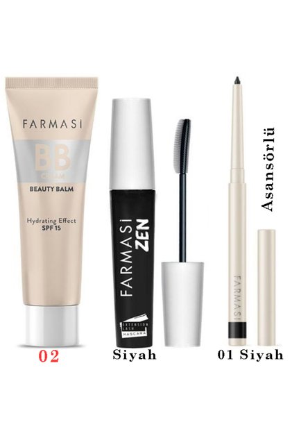 BB Krem 02 30 ml Zen Maskara 8 ml Asansörlü Göz Kalemi 01 Siyah Avantajlı Trend Paket