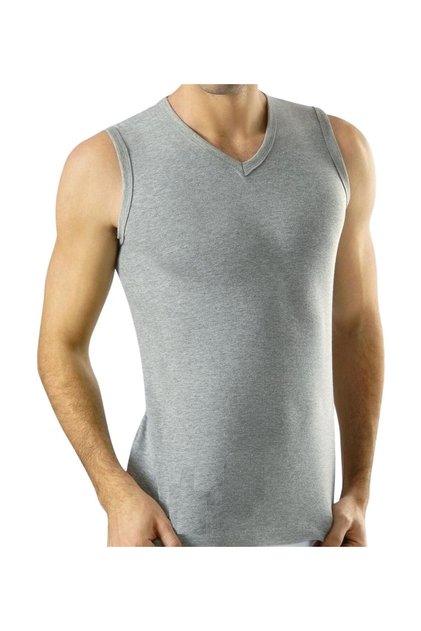 Men's Zero Sleeve V-Neck Slimfit Lycra Plain T-Shirt Gray