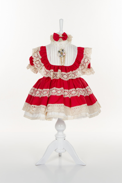 Vintage Concept Antiallergic Cotton Fabric Cream Laced Red Birthday Dress