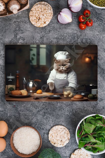 Cute Cook Cat Glass Cutting Board Chopping Board Dowry Gift 35x25 cm