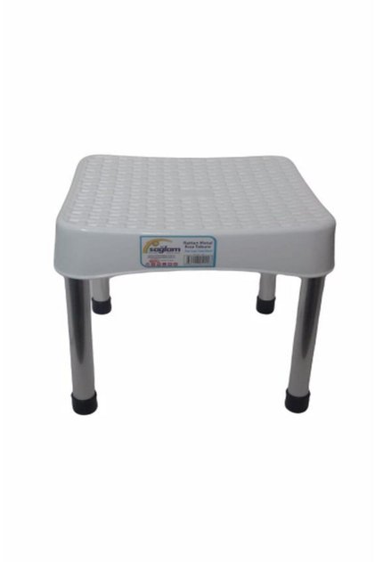 Plastik Rattan Metal Kısa Tabure Beyaz Renk