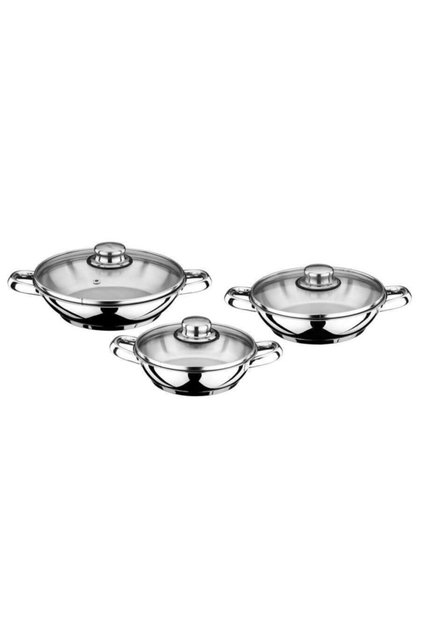 6 Parça Metal Kulplu Cam Kapaklı Çelik Omlet Seti