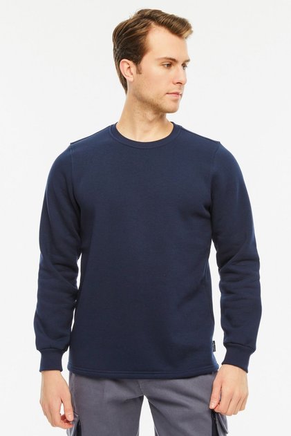 Sweatshirt Crew Neck Fleece Inside 3 Thread Cotton Regular Cut Men's Navy Blue