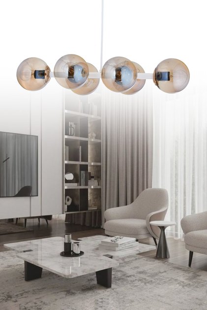 Luxury Modern Tasarım Beyaz 6'li Bal Glop Camlı Avize