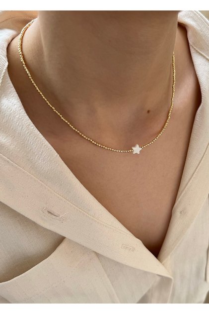 Mother of Pearl Star Godl Bead Women's Necklace
