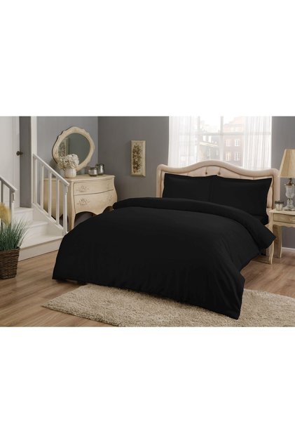 Basic Satin Double Duvet Cover Set Black