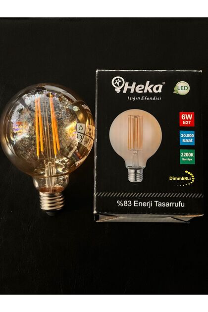 6 WATT E27 DUYLU 360 LÜMEN 2200 KELVİN SARI IŞIK DİMMERLİ G95 LED RUSTİK AMPUL