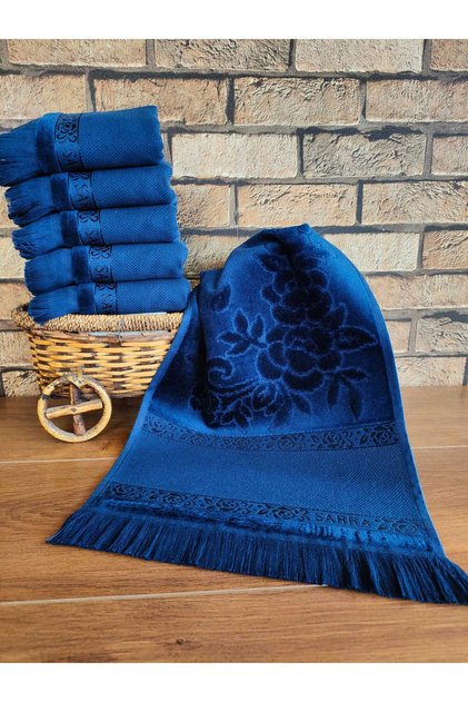 30x50cm SARRA 6-PACK FRINGED ETAMIN DARK TOWEL - NAVY BLUE