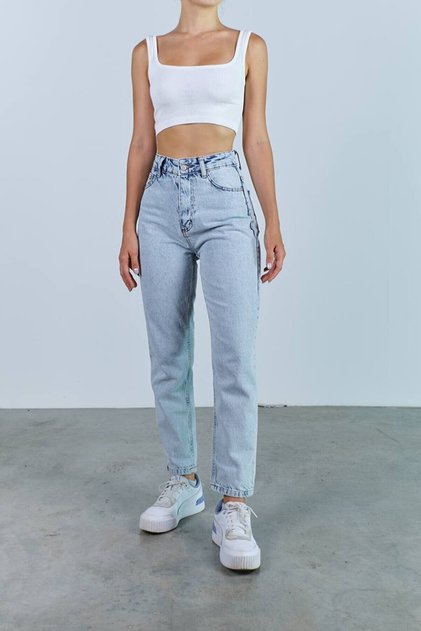 Leo Lucy Boyfriend Blue Snow Wash Colorfast Jeans Women's Boyfriend High Waist Lycra