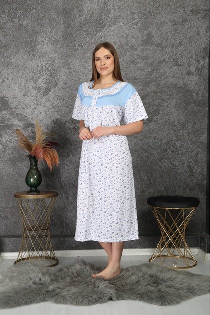 Seasonal Cotton Loose Fit Wide Fit Oversize Short Sleeve Mother's Nightgown