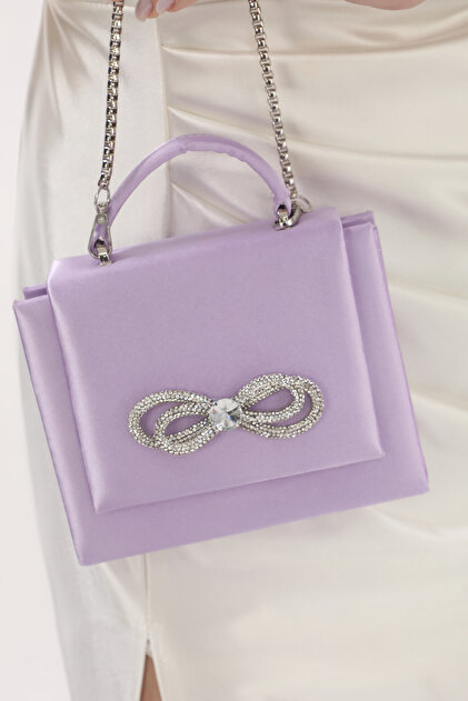 Piedra Lilac Color Satin Fabric Hand and Hanging Evening Dress Bag with  Stone, Magnetic Cover, Width: 17.5 Cm, Length: 14 Cm- Trendyol