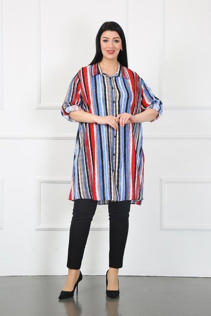 Women's Multicolored Cotton Viscose Large Size Tunic Red