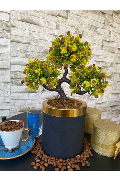 MY LOVE EKLK Bonsai Coffee Tree Artificial Flower in Black Gold Pot  (Artificial Tree)- Trendyol