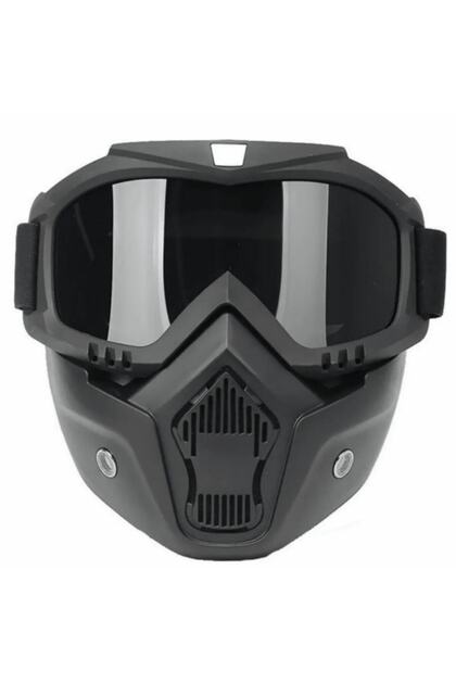 Cross Motosiklet Bisiklet Gözlüğü Açık Kask Maskesi Süngerli Bant Lastikli Jet Maske Siyah Camlı