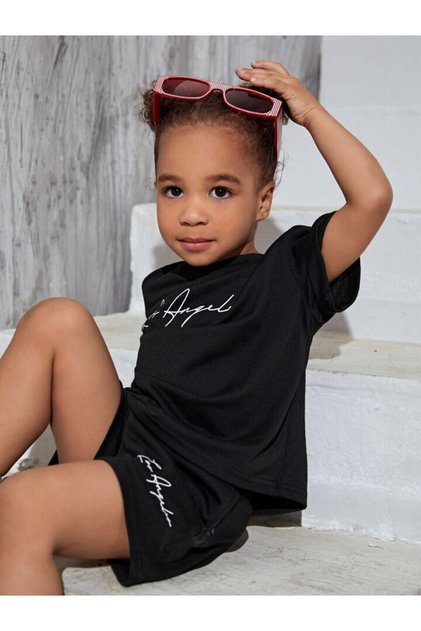 Children's Los Angeles Mom Printed Top and Bottom Set Cotton Shorts T-Shirt Set