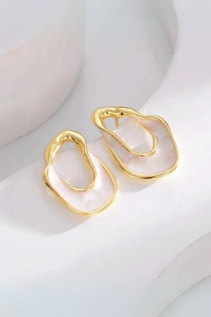 Asymmetric White Enameled Gold Color Earrings