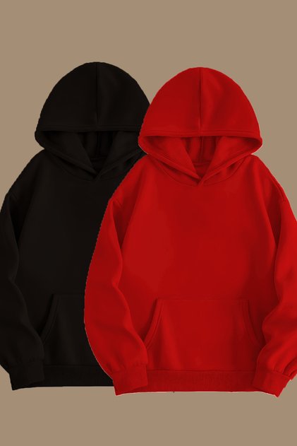 Unisex Gray Black 2-Piece Hooded Oversize Sweatshirt Hoodie