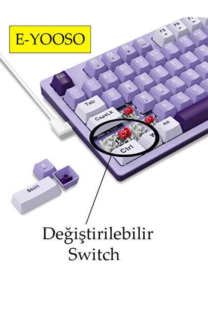 e-yooso Z-94 Mekanik Oyuncu Klavyesi Beyaz Mor (KIRMIZI SWİTCH