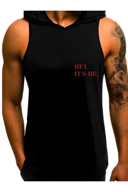 Hooded Athlete - Hey It's Me Printed 0 Sleeve Fitness Gym Sports Tank Top