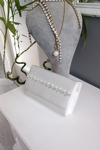 Sedef Satin Shuttle Waterway Rhinestoned Cornered Covered Box Evening Dress Women's Bag
