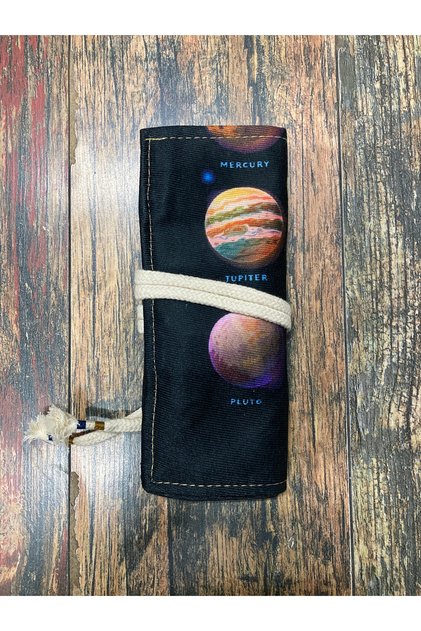 Solar System Planets Printed Roll Pen Holder Multi-Compartment Retro Artistic Printed