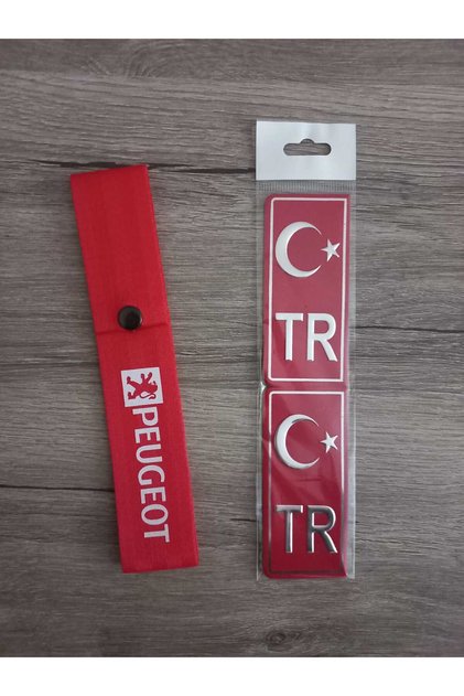 Peugeot Uyumlu Kırmızı Renk Yüksek Kalite Tampon Dili & Çeki Ipi ve Tr Plaka Krom Sticker 2'li