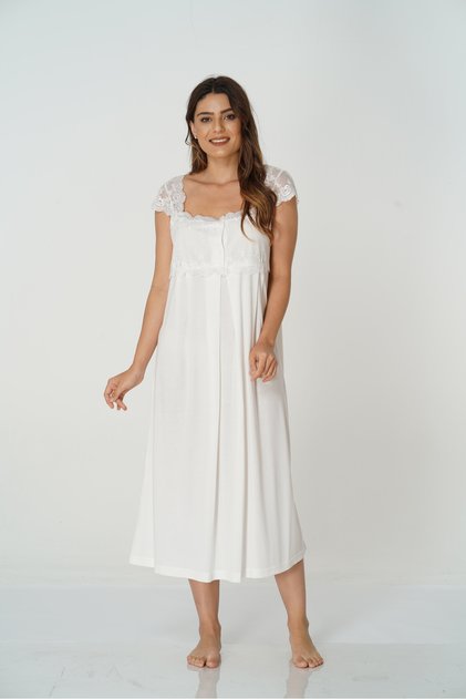 Effortt Women's Ecru Cotton Short Sleeve Maternity Maternity Nightgown