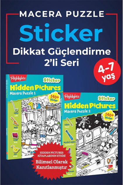 Dikkat Güçlendirme Sticker Hidden Pictures Macera Puzzle 2'li Seri