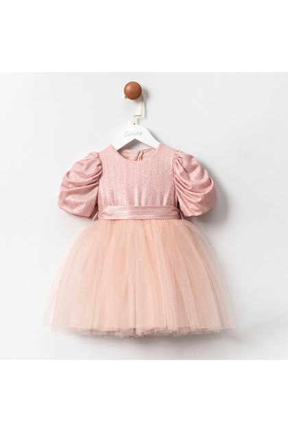 Girl's Back Bow Watermelon Sleeve Glitter Tulle Dress